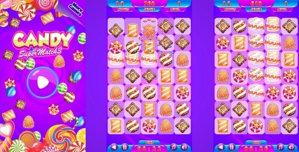 Candy Match3 - HTML5 Mobile Game (Construct 3 | Construct 2 | Capx)