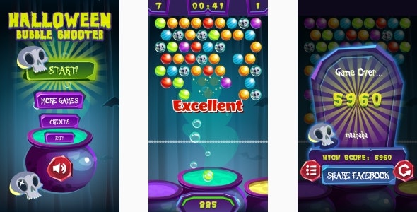 Halloween Bubble Shooter - HTML5 Game, Mobile Version+AdMob!!! (Construct 3 | Construct 2 | Capx)