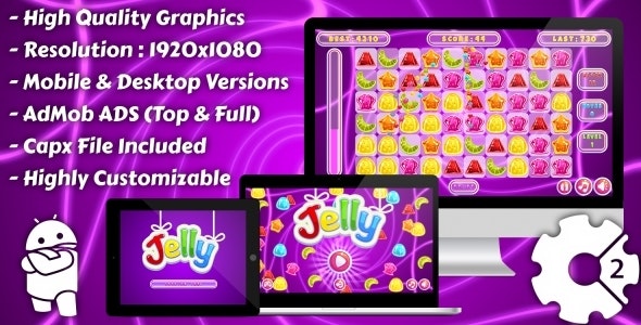 Jelly Match-3 - HTML5 Game, Mobile Version+AdMob!!! (Construct 3 | Construct 2 | Capx)