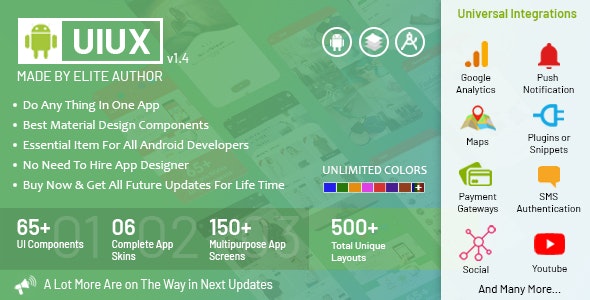 UIUX - Android Material Design Components, Multipurpose App Screens & Complete Starter App Templates