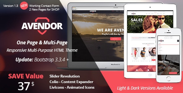 AVENDOR - One Page / Multi Page HTML Theme