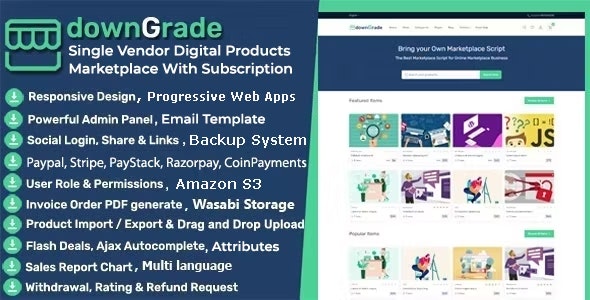 downGrade - Single Vendor Digital Marketplace With Subscription