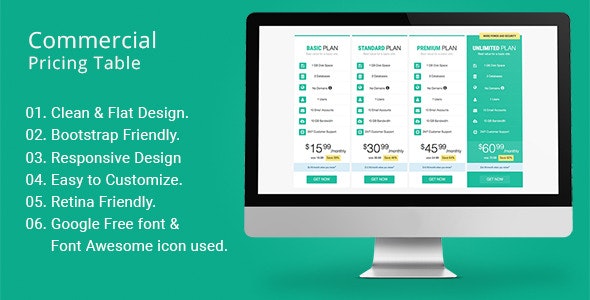 Commercial Pricing Table