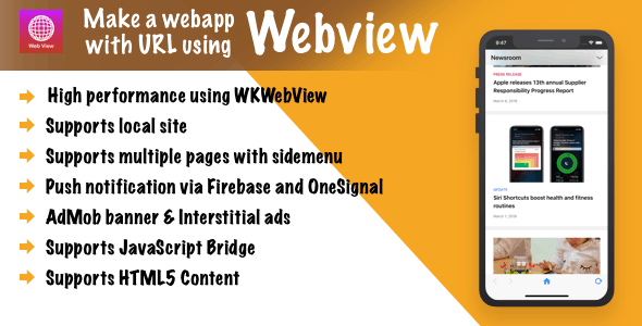 Webview - Convert URL/HTML to iOS app + push notification + inApp & much more