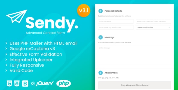 Sendy | Advanced Contact Form with File Uploader