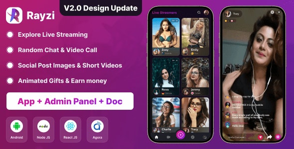 Rayzi : Live streaming, PK Battel, Multi Live, Voice Chat Room, Beauty Filter with Admin Panel