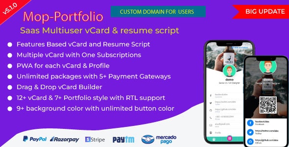 Mop - SaaS vCard / Portfolio / Resume /  Digital Business card