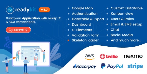 ReadyKit -  Admin & User Dashboard Templates (with functionality) for Laravel + Vue App Development