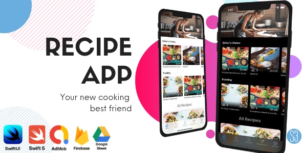 iOS Recipe App Food Book (Chef, Cooking, SwiftUI, iOS 15, iOS App Template, Full iOS App)