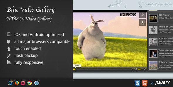 HTML5 Blue Video Player with Playlist / Gallery