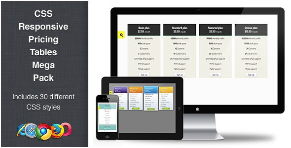 CSS Responsive Pricing Tables Mega Pack