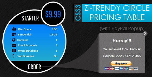 CSS3 Zi-Trendy Cirlce Pricing Tables + Paypal Popu