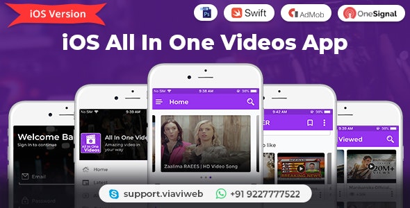 iOS All In One Videos App (DailyMotion,Vimeo,Youtube,Server Videos, Admob with GDPR)