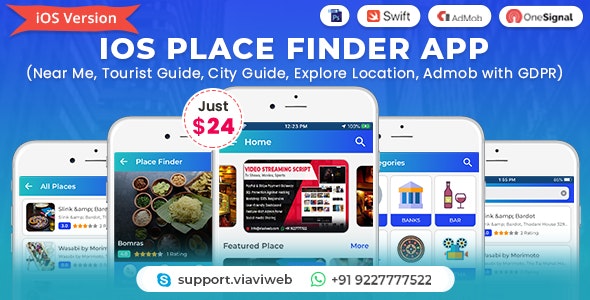 iOS Place Finder (Near Me,Tourist Guide,City Guide,Explore Location, Admob with GDPR)