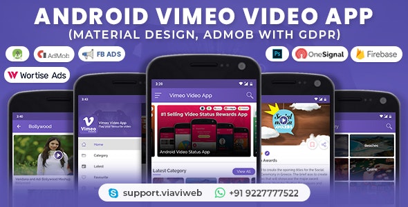 Android Vimeo Video App (Material Design,Admob with GDPR )