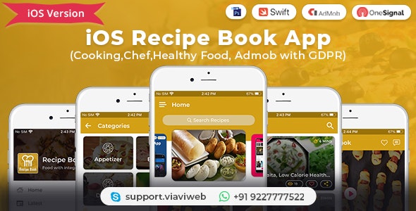 iOS Recipe Book App (Cooking,Chef,Healthy Food, Admob with GDPR)