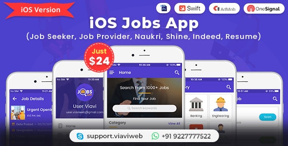 iOS Jobs App (Job Seeker, Job Provider, Naukri, Shine, Indeed, Resume)