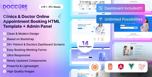 Doccure - HTML Angular Vue & Laravel Clinic & Doctor Appointment Booking Template + Admin Dashboard