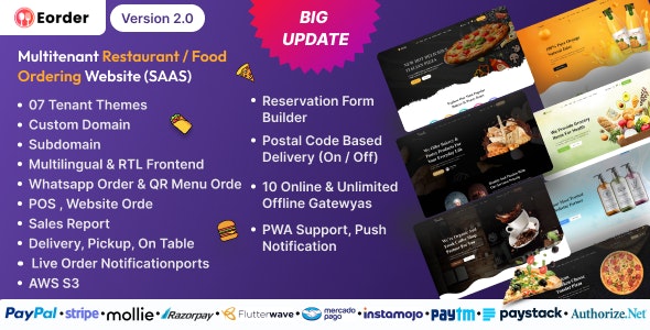 Eorder - Multitenant Restaurant / Food Ordering Website (SAAS)