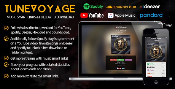 TuneVoyage - Smart Links & Follow To Download (Spotify/YouTube/Deezer/Soundcloud/Mixcloud)