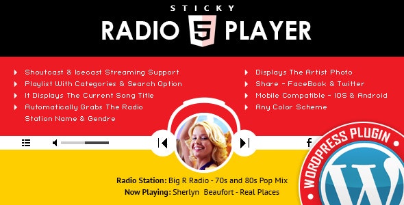 Sticky Radio Player WordPress Plugin - Full Width Shoutcast and Icecast HTML5 Player