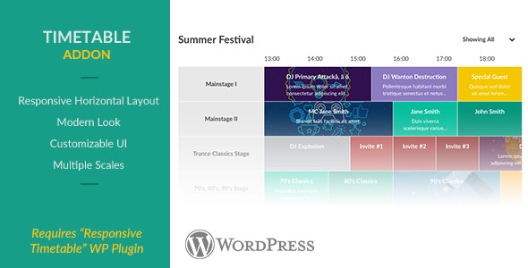 Responsive Timetable - Horizontal Addon