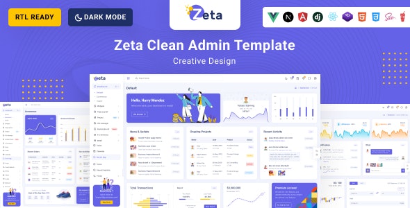 Zeta - Next Js , React js , Vue Js, Angular 17 , Django, Bootstrap 5 HTML Admin & Dashboard Template