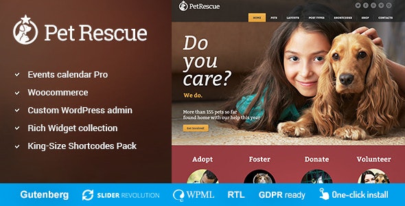 Pet Rescue - Animals and Shelter Charity WP Theme