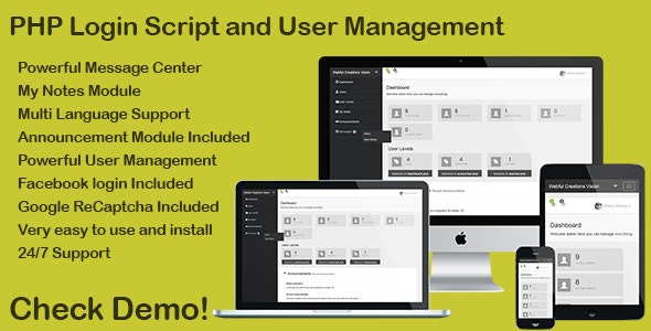 PHP Login & User Management with message center