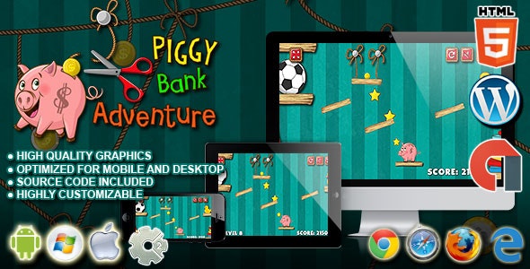 PiggyBank Adventure - HTML5 Construct 2 Physic Game