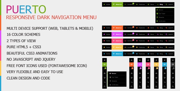 Puerto - Responsive Dark Navigation Menu