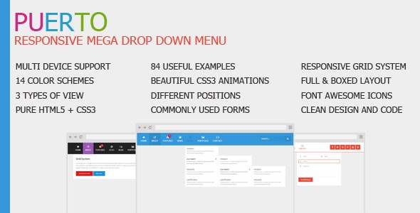 Puerto Responsive Mega Drop Down Menu