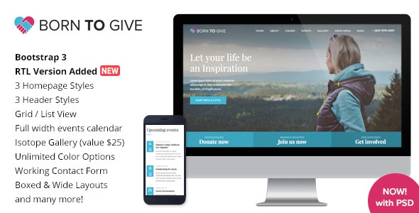 Born To Give - Charity Crowdfunding Responsive HTML5 Template