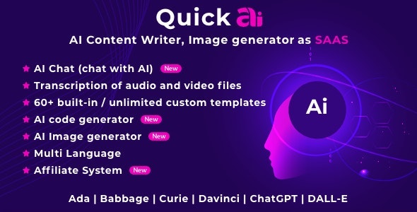 QuickAI OpenAI - ChatGPT - AI Writing Assistant and Content Creator as SaaS