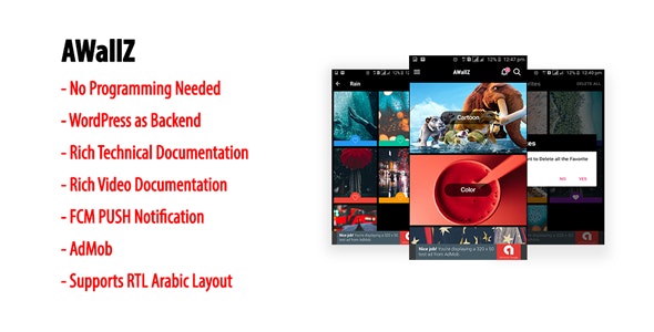 AWallZ | Native Android HD Wallpaper App with WordPress Back-end, AdMob & FCM PUSH Notification