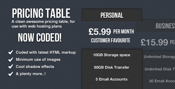 Clean Pricing Table Coded