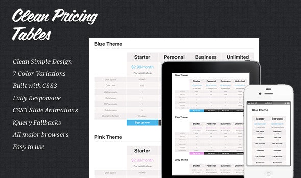 Responsive Clean Simple Pricing Tables