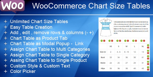 WooCommerce Product Chart Sizes Table