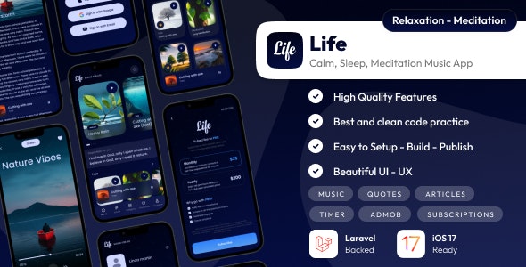 Life: Sleep Sounds - Meditation Sounds - Relax Music App - iOS (Swift UI/Laravel)