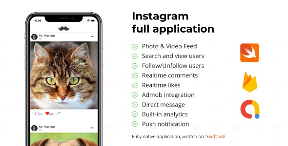 Instagram App iOS Template + Web, Firebase (Photo&Video)