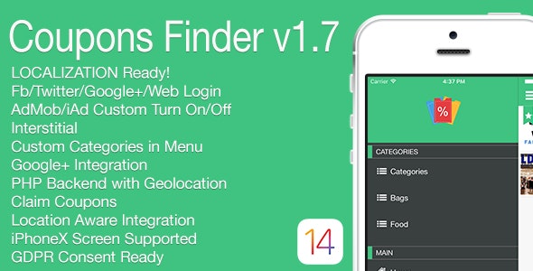 Coupons Finder Full iOS Application v1.7