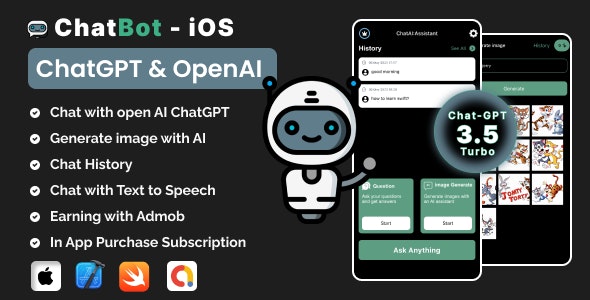 ChatBot AI : ChatGPT iOS Full Applicaiton | image Generator | Swift | ADMOB | Subscription Plan