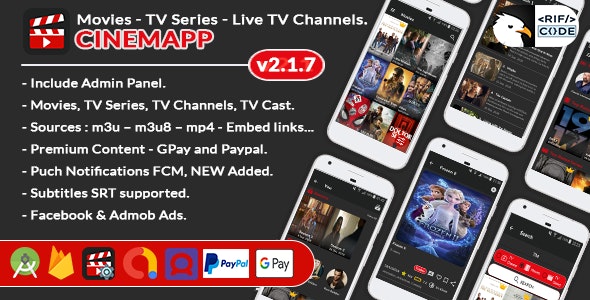 CinemApp : Movies - TV Series - Live TV Channels - TV Cast - Android Full App