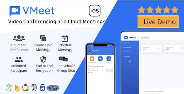 Vmeet - Video Conferencing & Meeting App (iOS + Admin Panel)