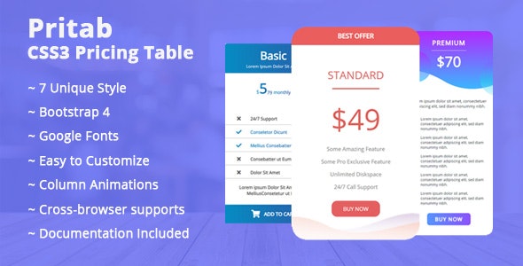 Pritab CSS3 Pricing Table