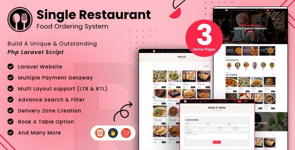 Single Restaurant -  Laravel Website & Admin Panel